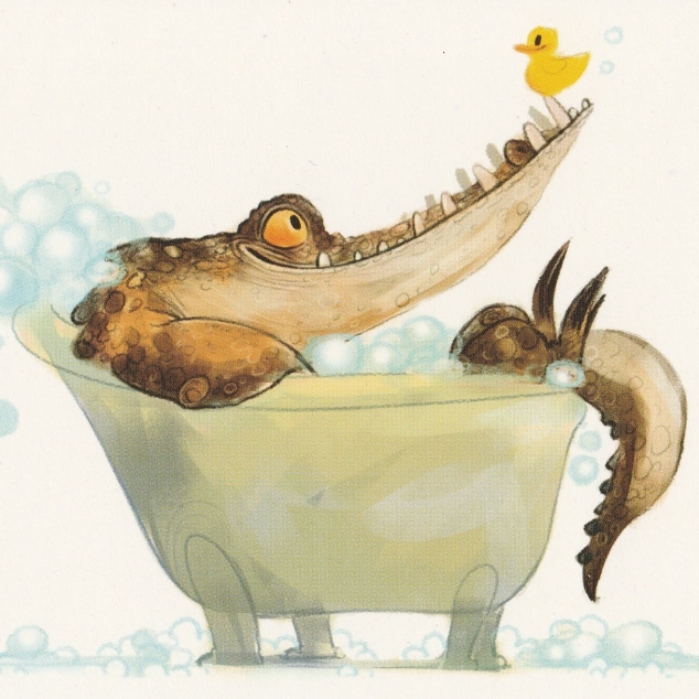 Ansichtkaart krokodil in bad
